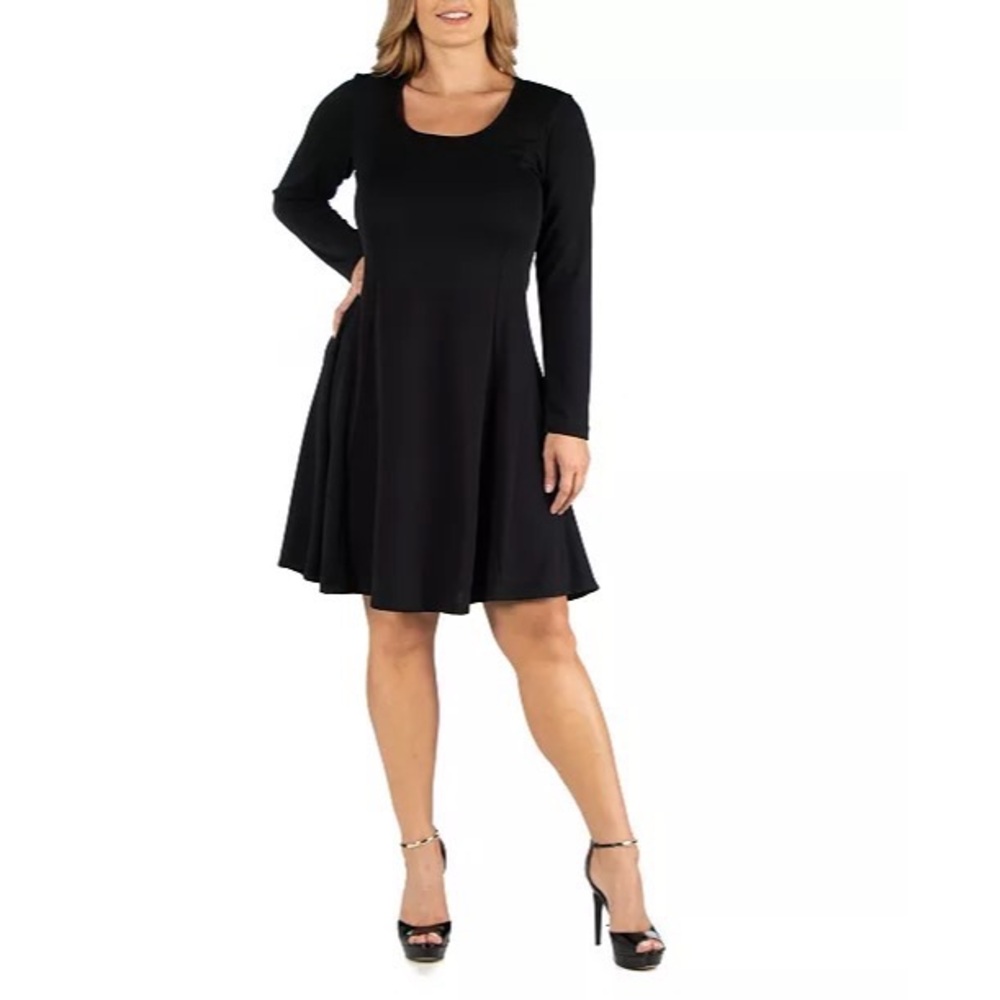 24seven Comfort Apparel Black Long Sleeve Flared Dress Size‎ XL